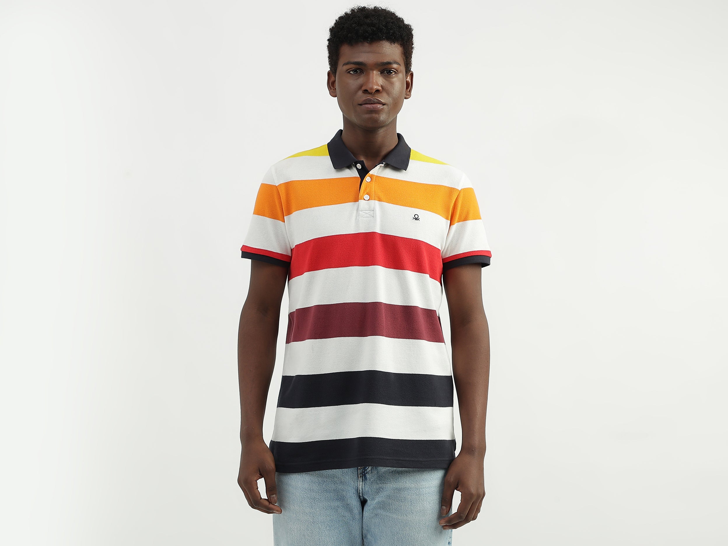 Cotton Striped Polo Collar Mens T-shirts