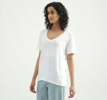 Viscose Solid V-Neck Women T-shirts