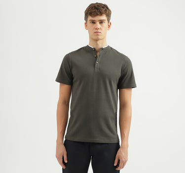 Men's Regular Fit Henley Neck Textured T-Shirt