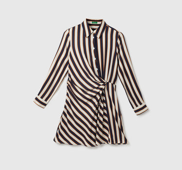 Striped Spread Collar Shirt Dress