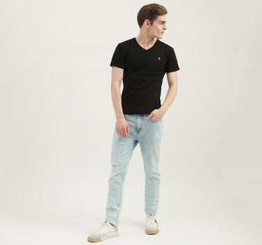 Men Solid V-Neck T-Shirt