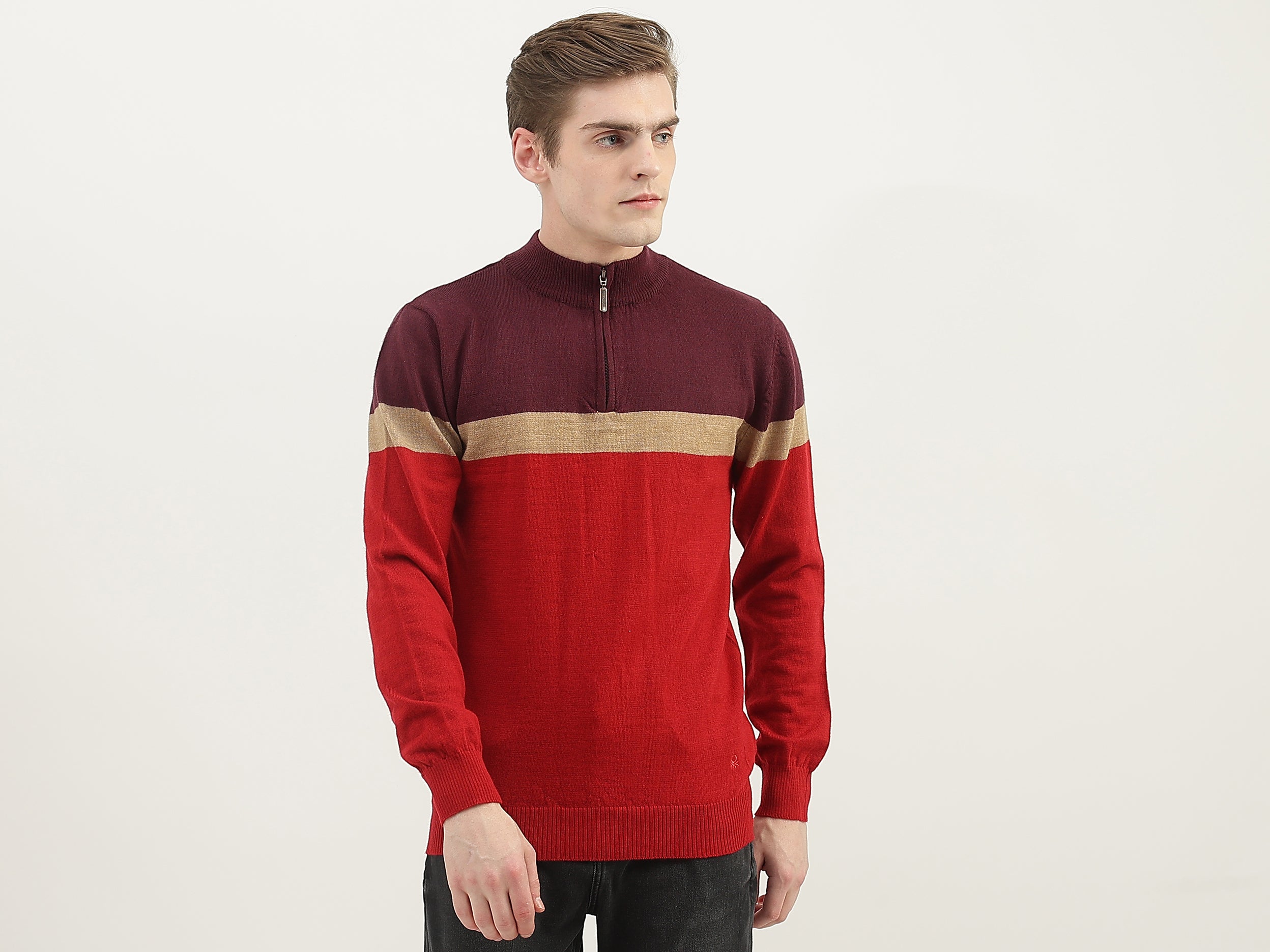 Men Colorblock High Neck Sweater