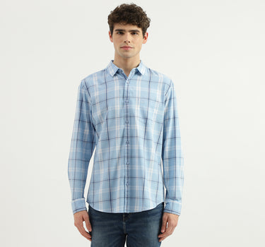 Slim Fit Spread Collar Checkered Shirt