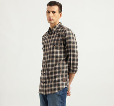 Men's Regular Fit Spread Collar Checked Shirts