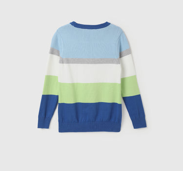 Boy's Regular Fit Round Neck Striped Sweaters