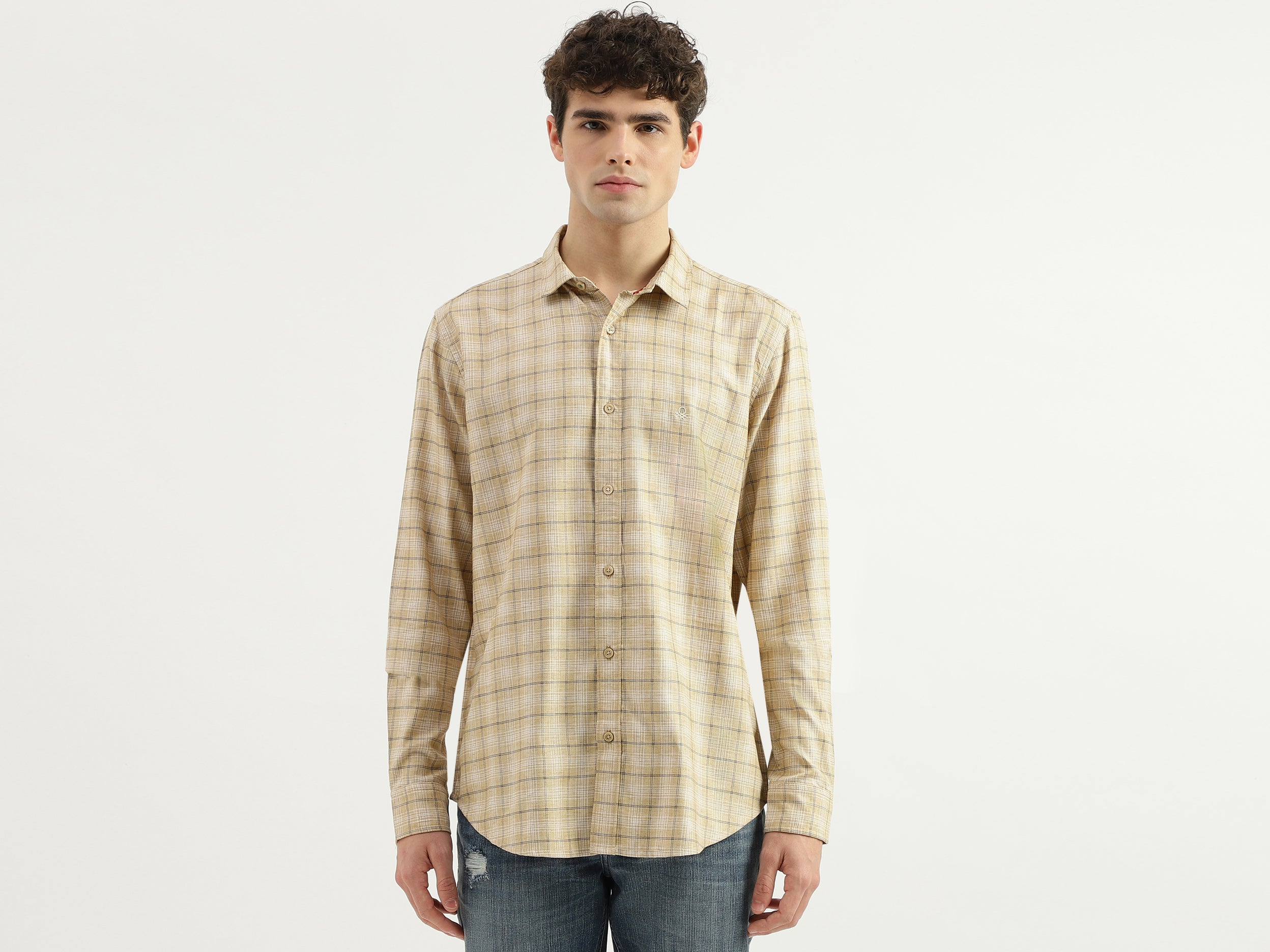 Regular Fit Spread Collar Checkered Shirt