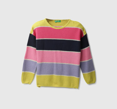 Girls Colorblocked Round Neck Sweater