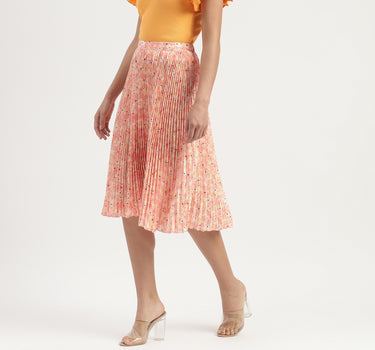 Floral Printed Pleated A-Line Midi Skirt