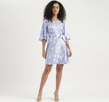 Leaf Printed Wraparound Mini Dress