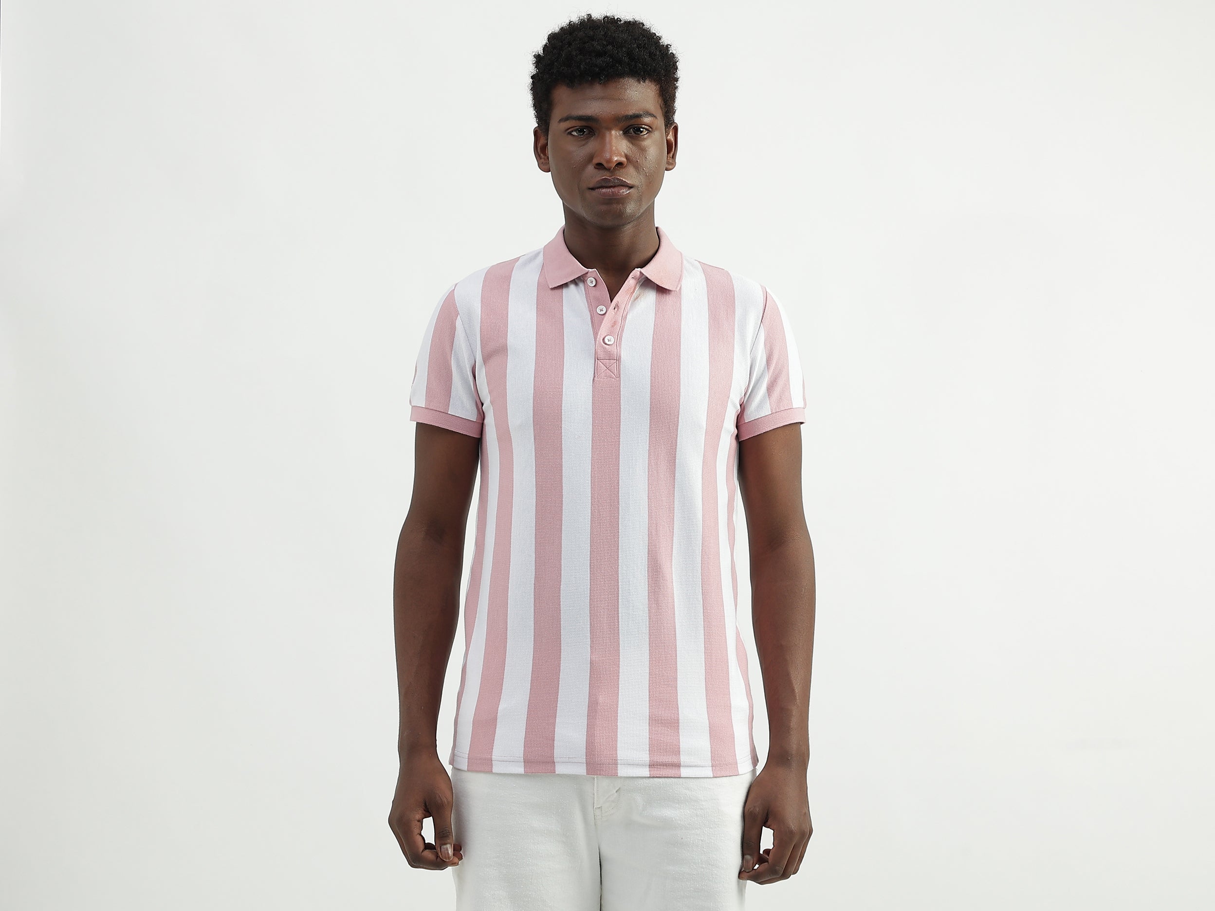 Cotton Striped Polo Collar Mens T-shirts