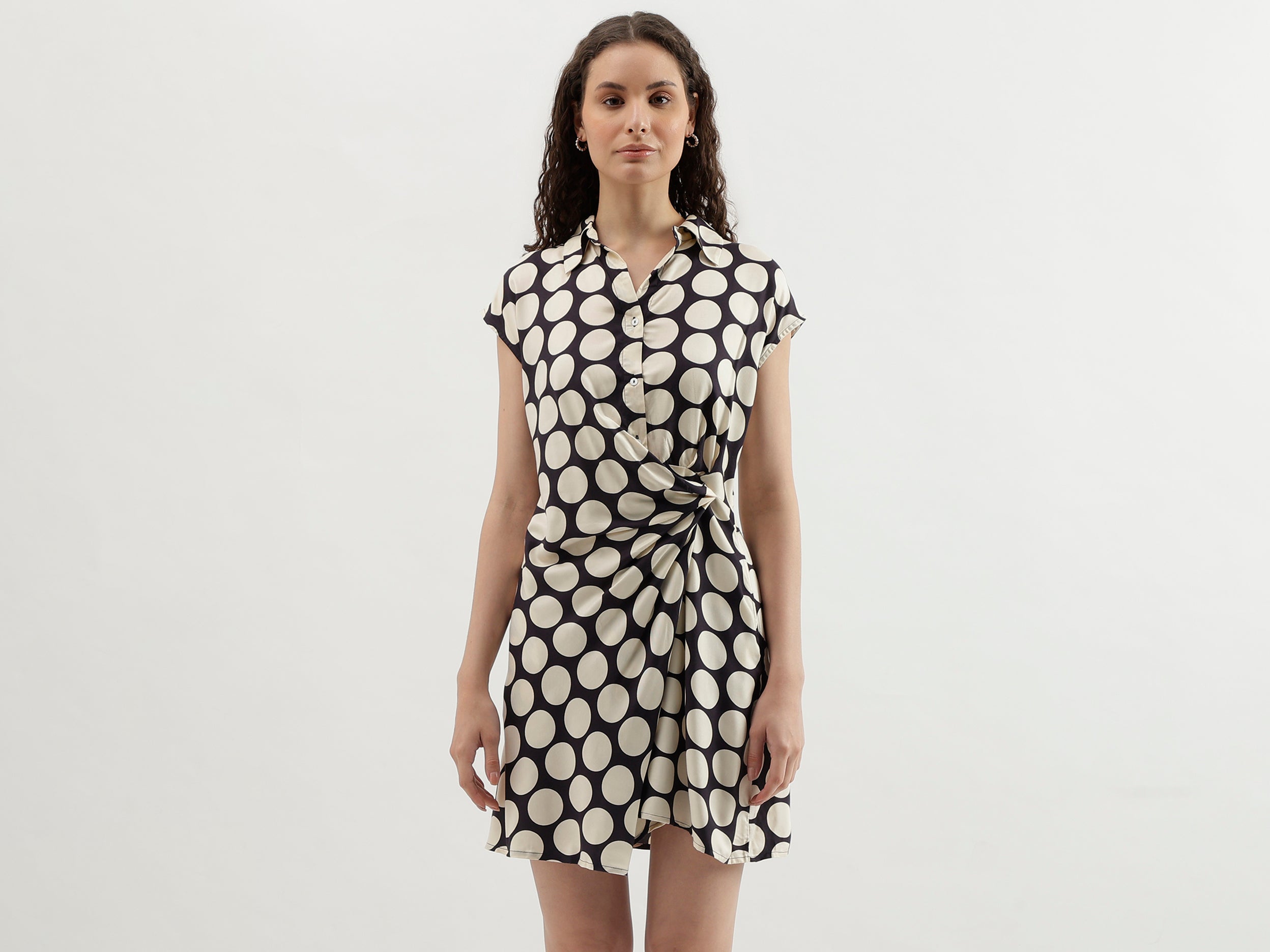 Spread Collar Polka Print Dresses