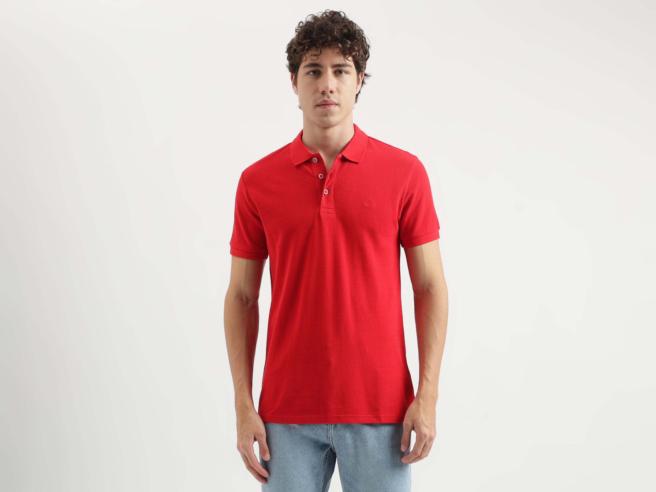 Regular Fit Polo Neck Solid Pattern T-shirt