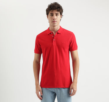 Regular Fit Polo Neck Solid Pattern T-shirt