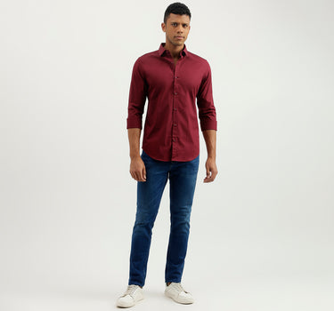 Slim Fit Spread Collar Solid Shirt