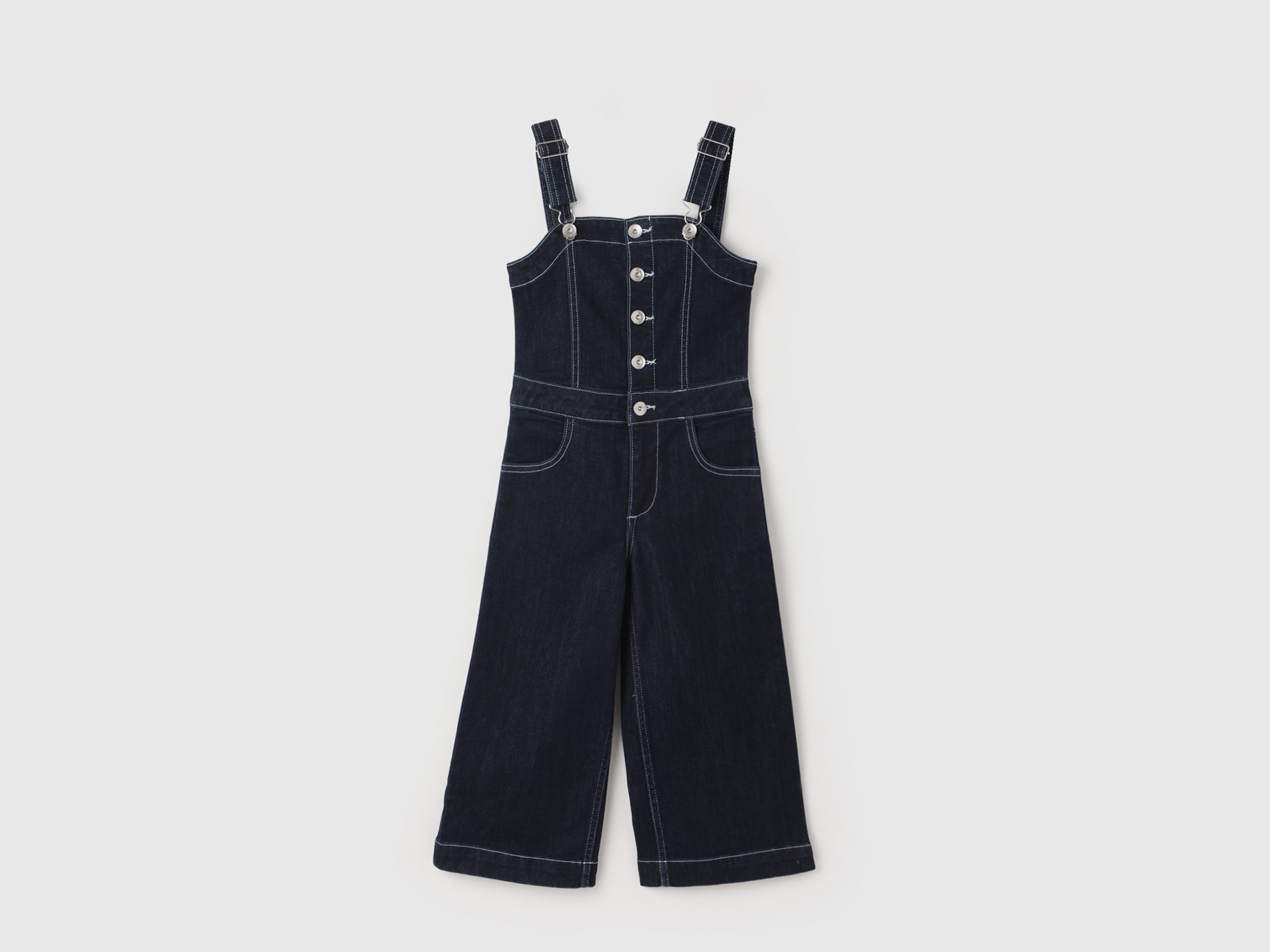 Girl's Regular Fit Square Neck Solid Dungaree