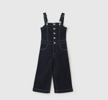 Girl's Regular Fit Square Neck Solid Dungaree