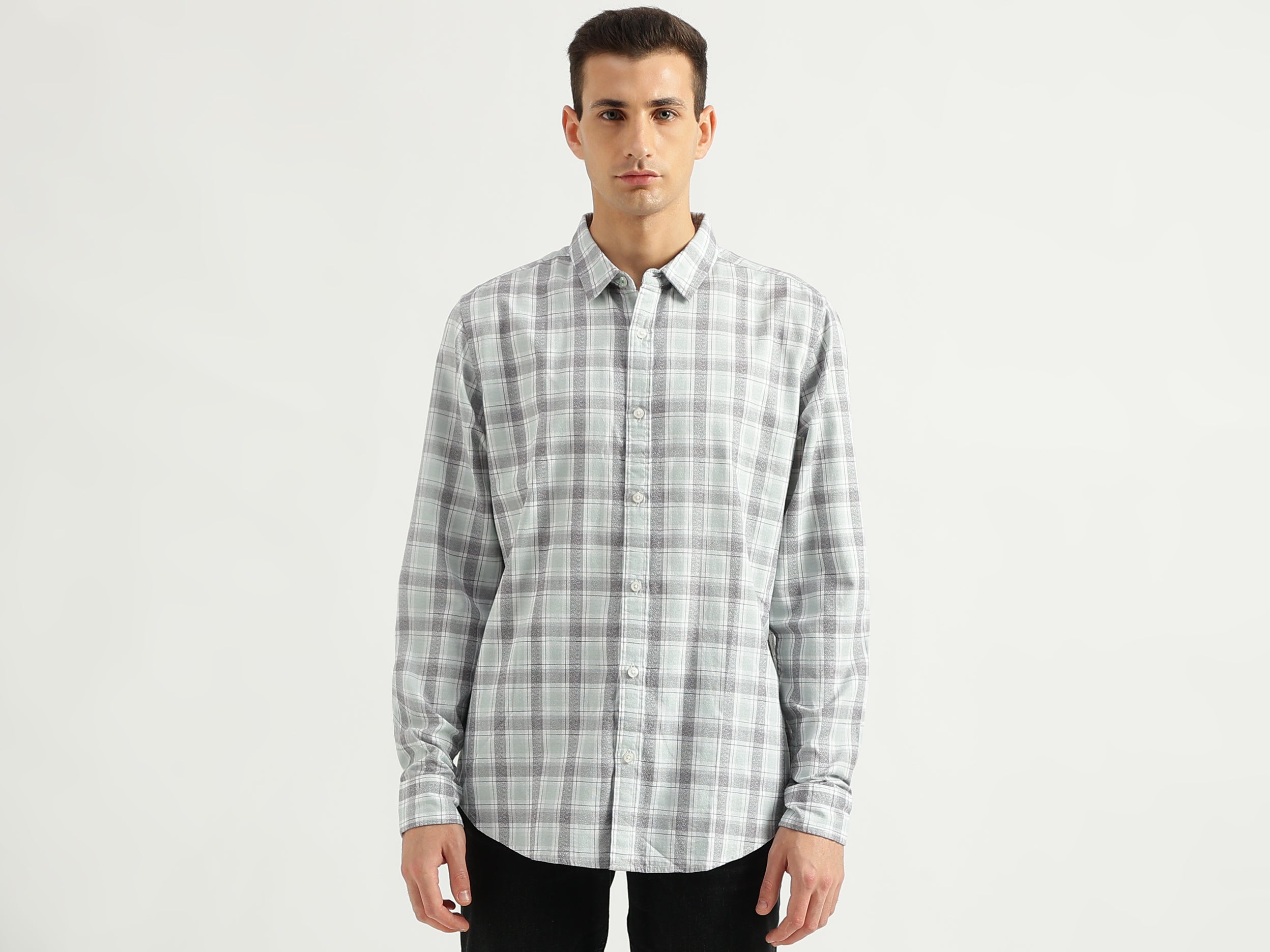 Men's Slim Fit Spread Collar Checked Shirts