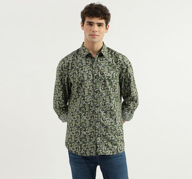 Slim Fit Spread Collar Floral Print Shirt