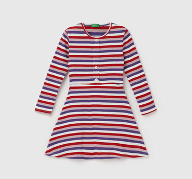 Regular Round Neck Striped Dresses