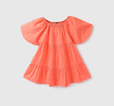 Girls Solid Round Neck Dress