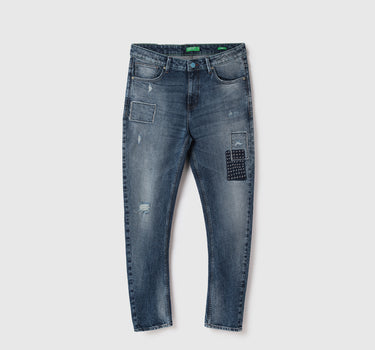 Men Applique Carrot Fit Jeans