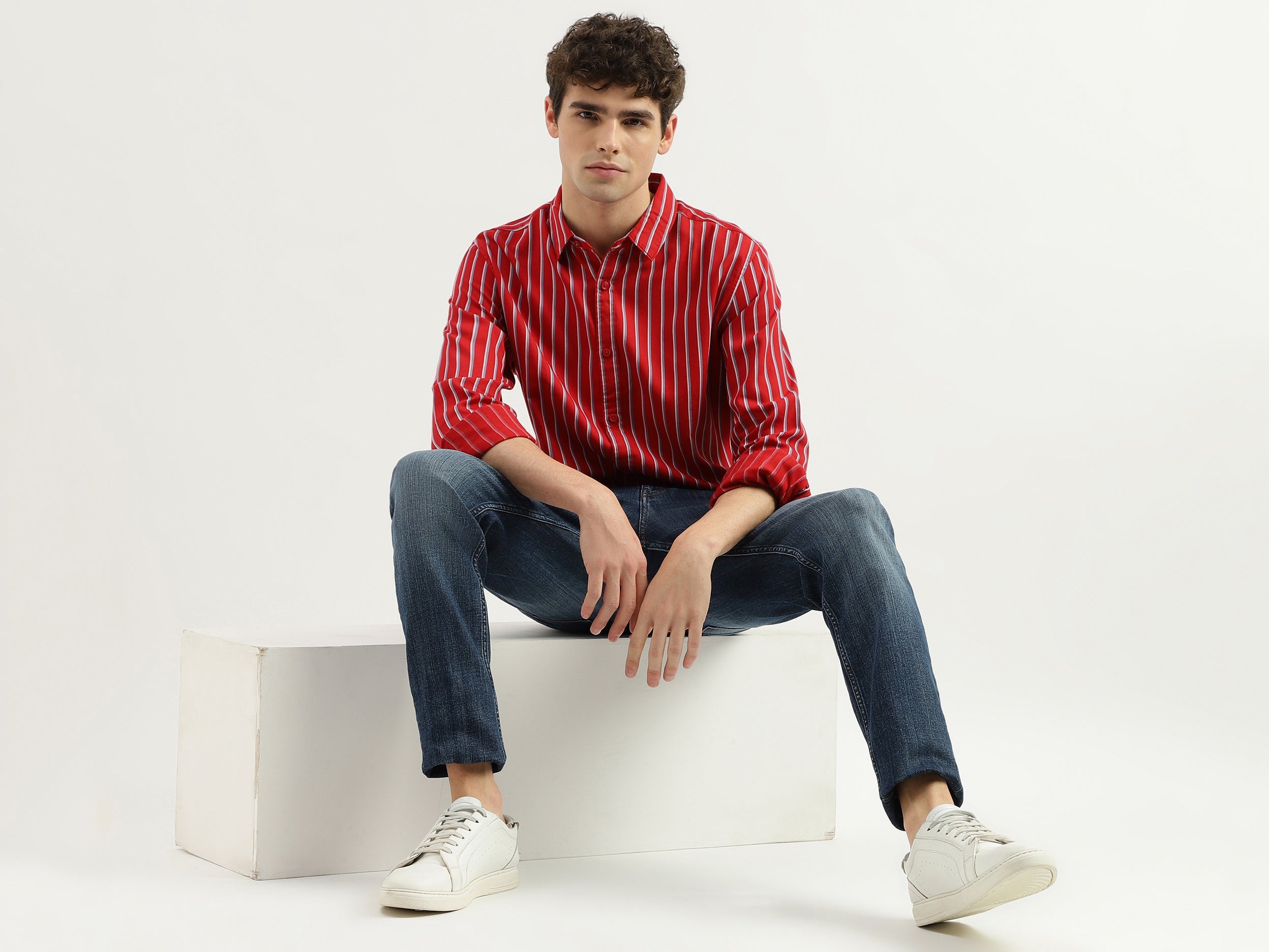 Slim Fit Spread Collar Striped Shirt