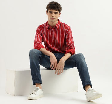 Slim Fit Spread Collar Striped Shirt