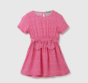 Girls Printed Round Neck Dress