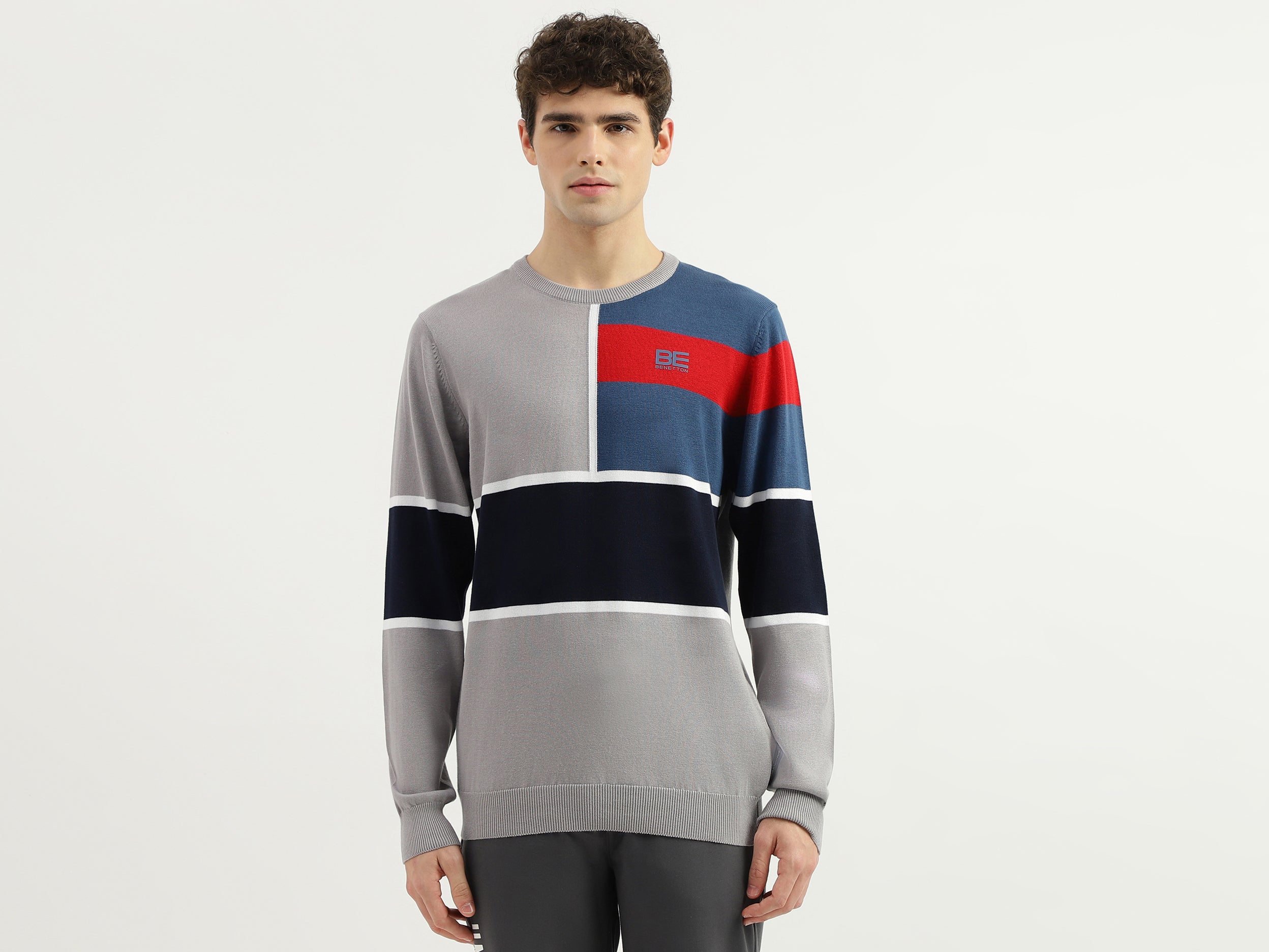 Regular Fit Round Neck Colorblock Sweater