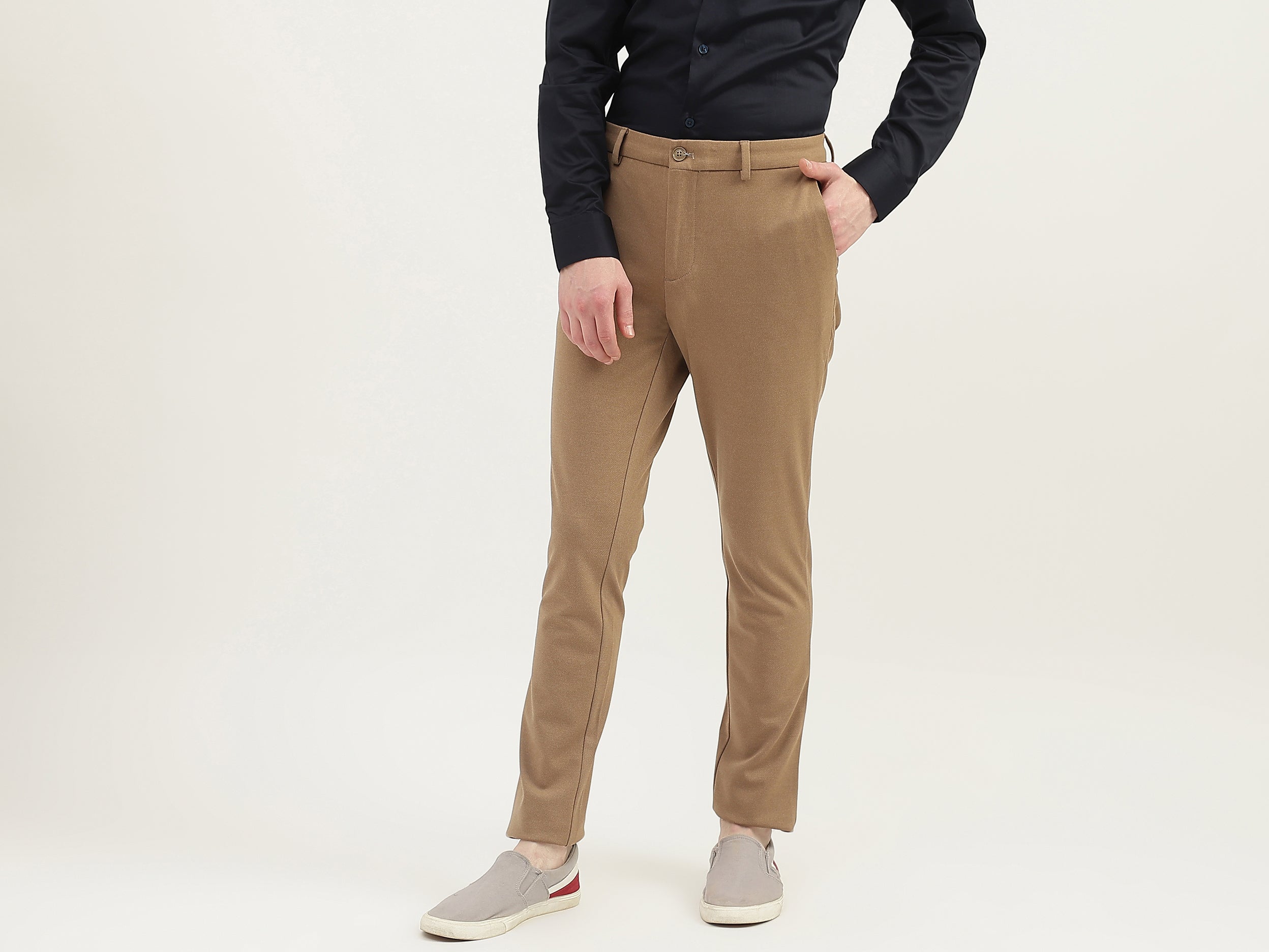 Men Textured Slim Fit Trousers