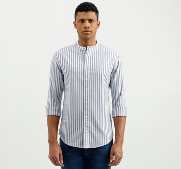 Slim Fit Mandarin Collar Striped Shirt