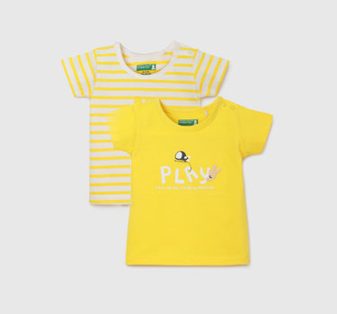 Round Neck Striped and Printed Baby T- Shirts - Pack of 2