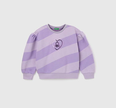 Regular Fit Round Neck Diagonal Stripe With Heart Sweatshirt