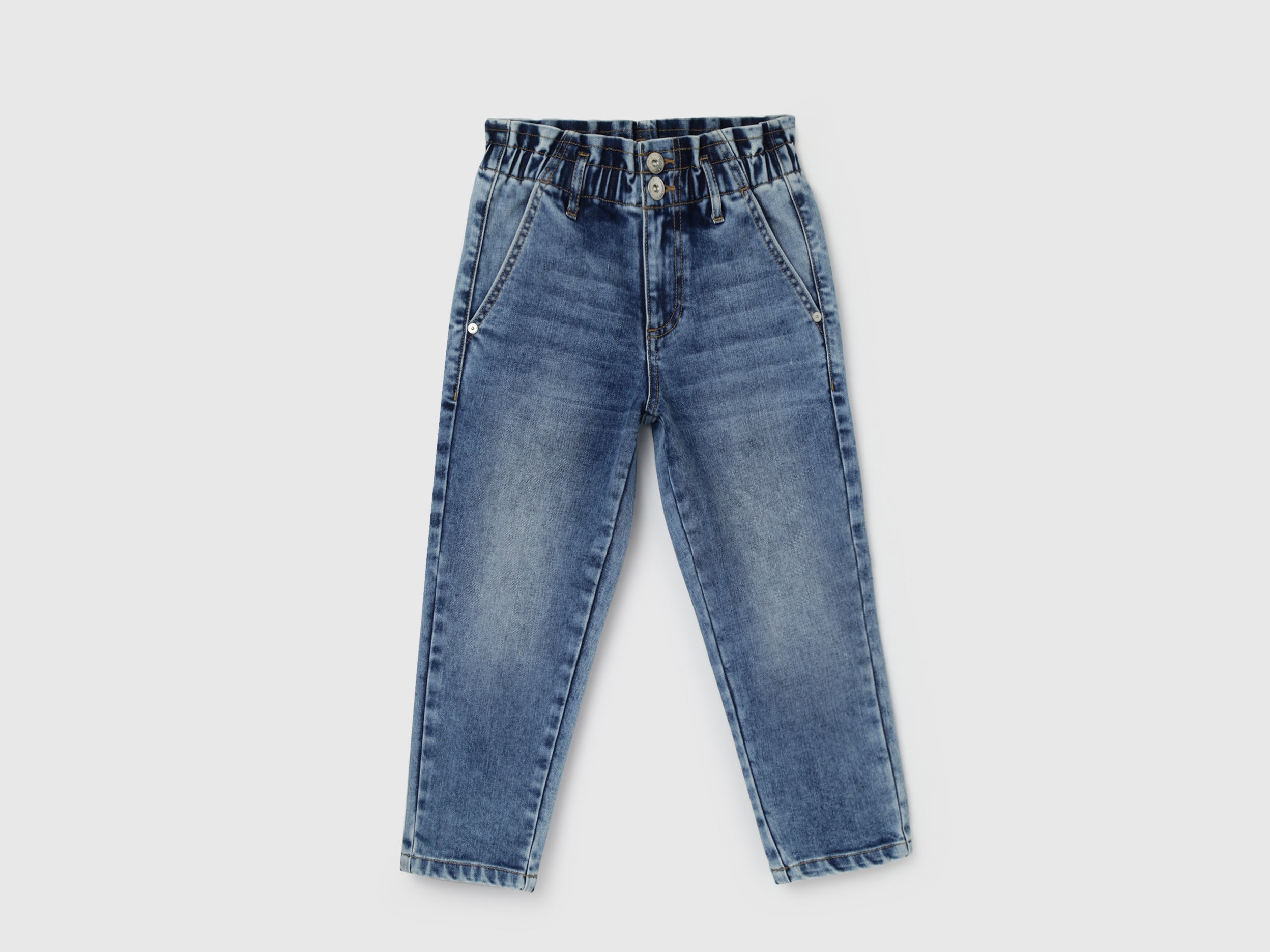 Girl's Solid Paperbag Jeans