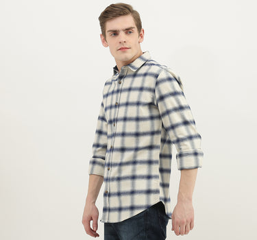 Men Checked Spread Collar Shirt