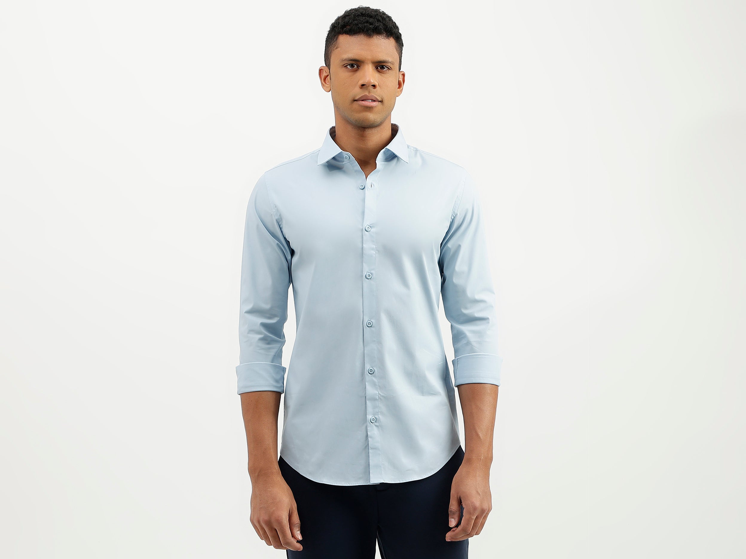 Slim Fit Spread Collar Solid Shirt