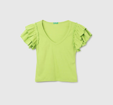 Slim Fit V-Neck Ruffle Sleeve Top