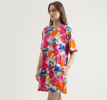 Women's Regular Fit Crew Neck Floral Dress