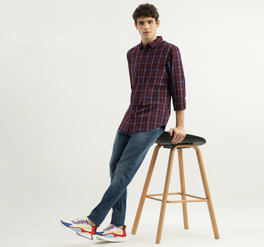 Slim Fit Spread Collar Checkered Shirt