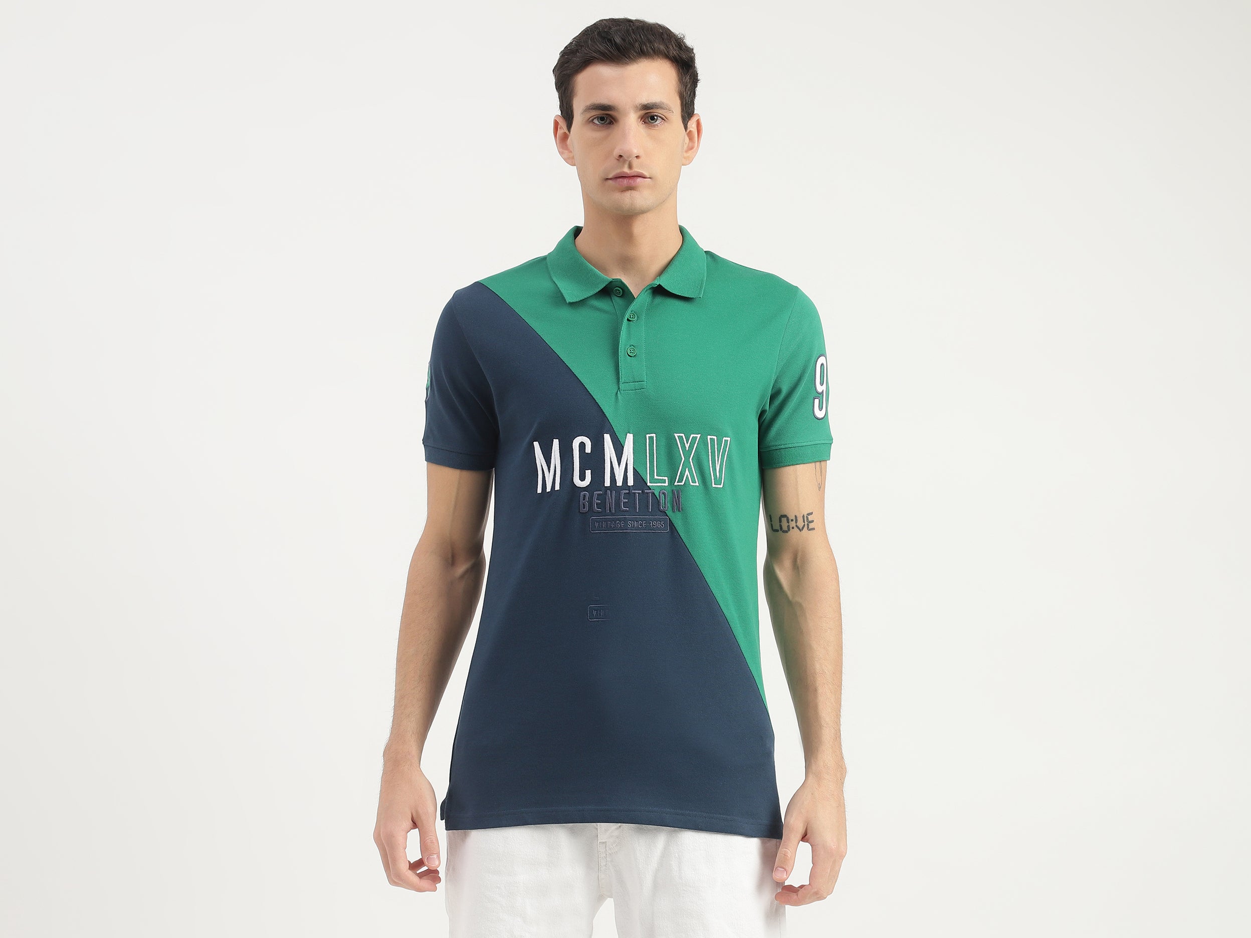 Embroidered Half-and-Half Polo T-Shirt