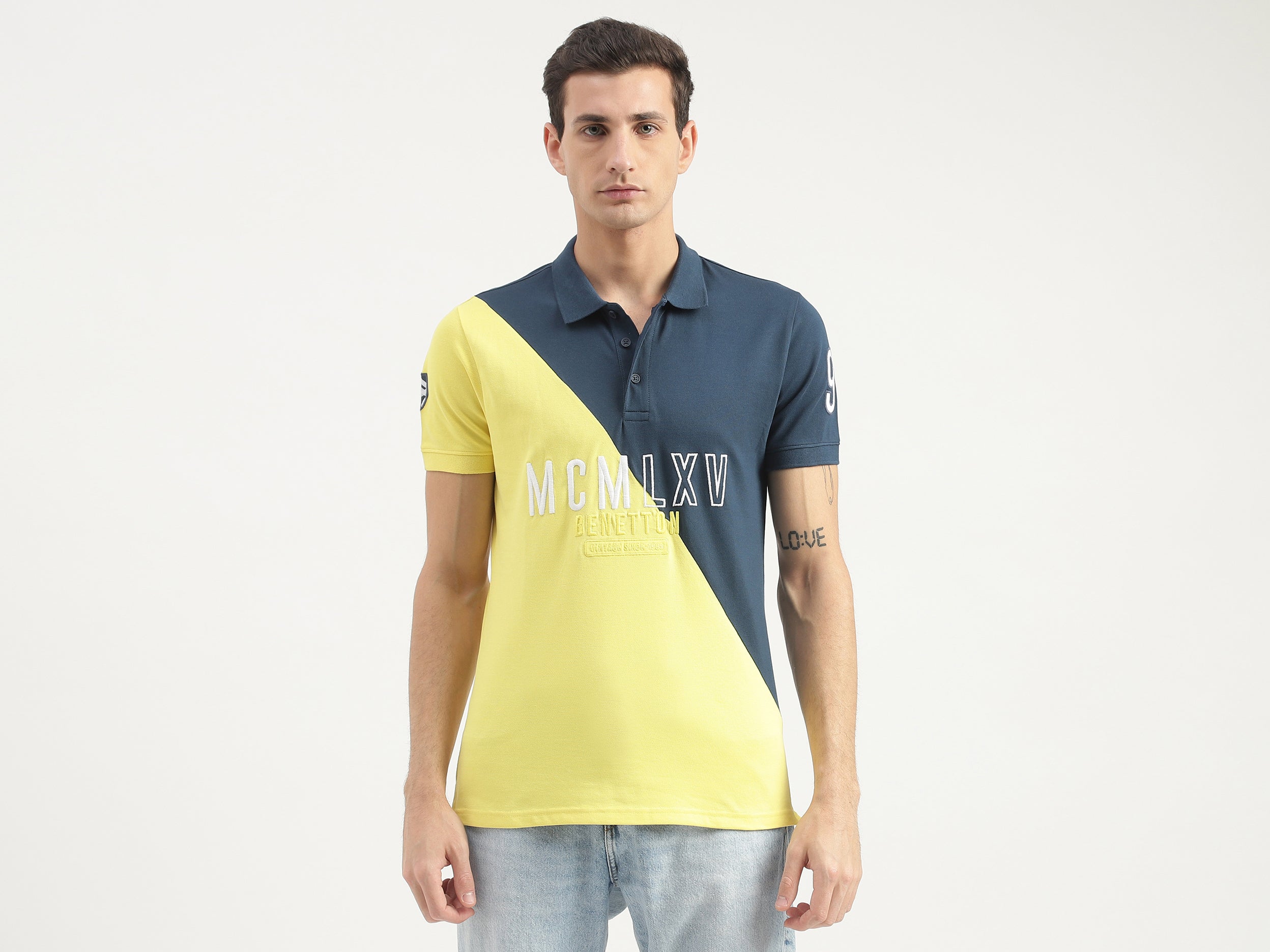 Embroidered Half-and-Half Polo T-Shirt