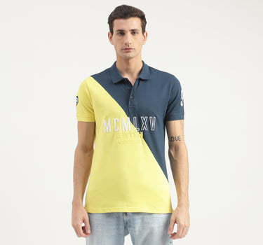 Embroidered Half-and-Half Polo T-Shirt