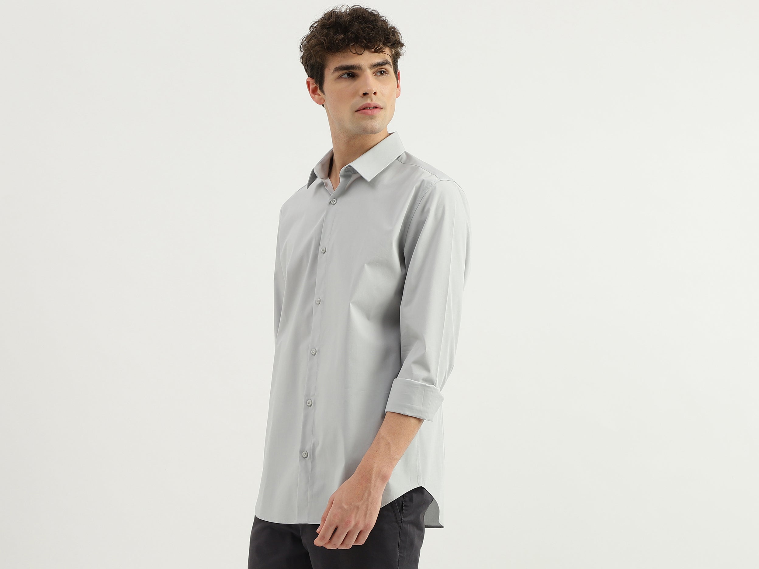 Slim Fit Spread Collar Solid Shirt