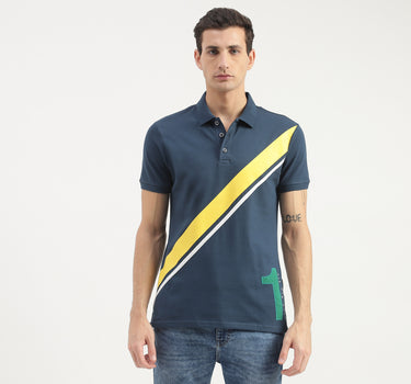 Diagonal Striped Detail Polo T-Shirt