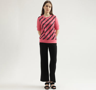 Regular Fit Round Neck Striped Women's Top