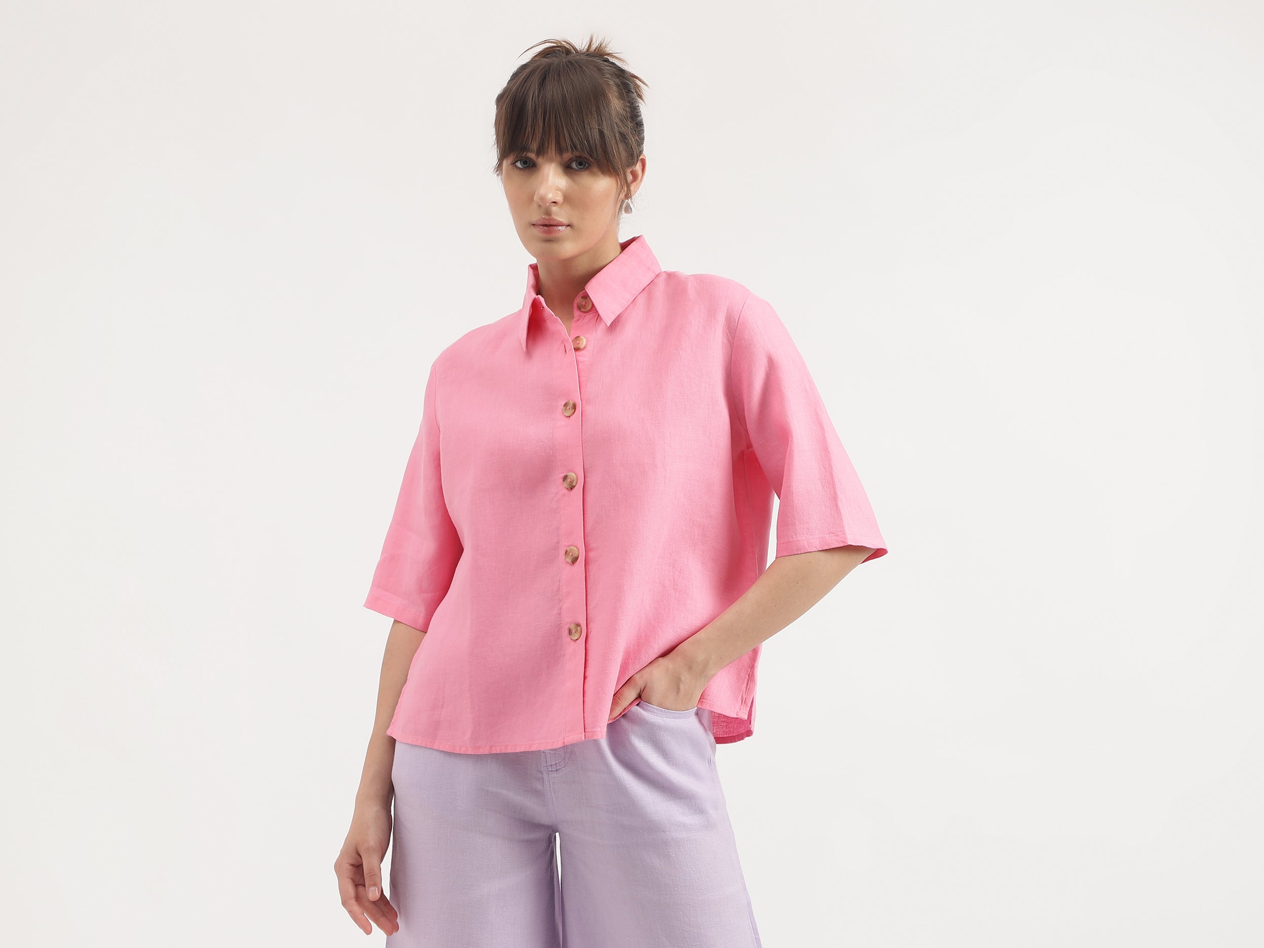 Regular Fit Spread Collar Solid Shirt