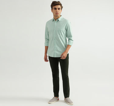 Men Checked Spread Collar Shirt