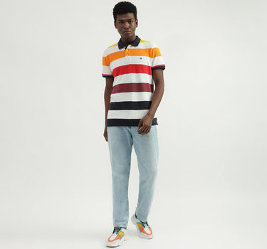 Cotton Striped Polo Collar Mens T-shirts