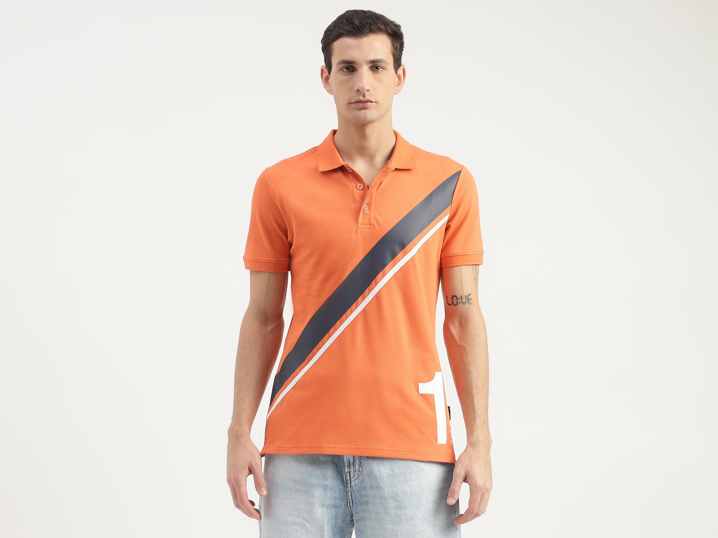 Diagonal Striped Detail Polo T-Shirt