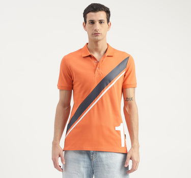 Diagonal Striped Detail Polo T-Shirt